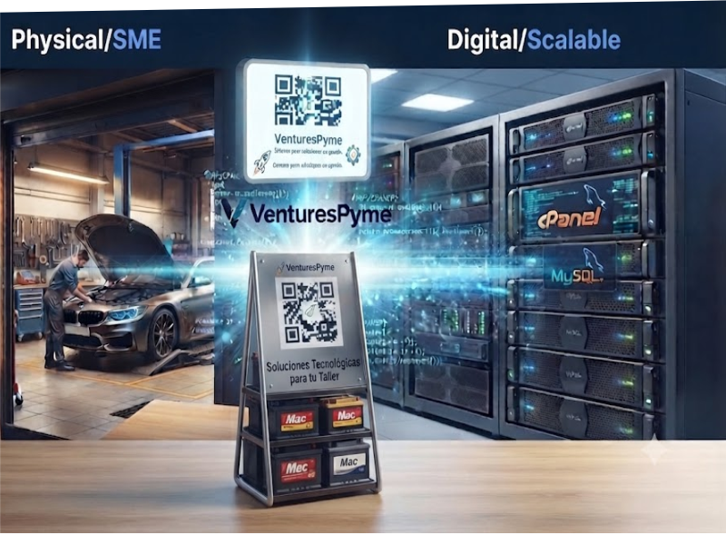Ilustración de Ingeniería Phygital para talleres mecanicos VenturesPyme